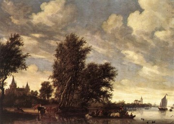 Das Fährschiff Landschaft Salomon van Ruysdael Ölgemälde